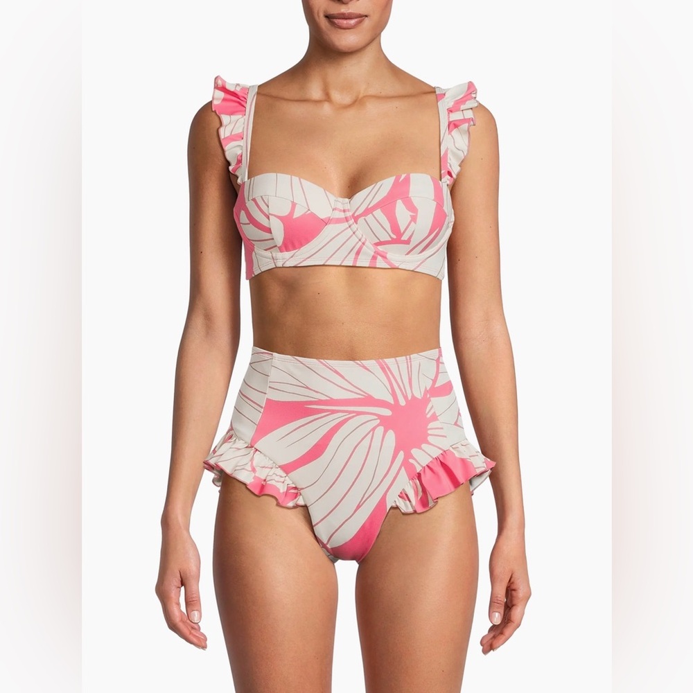 Hutch Pink and Cream Floral High-Waist Bikini Set